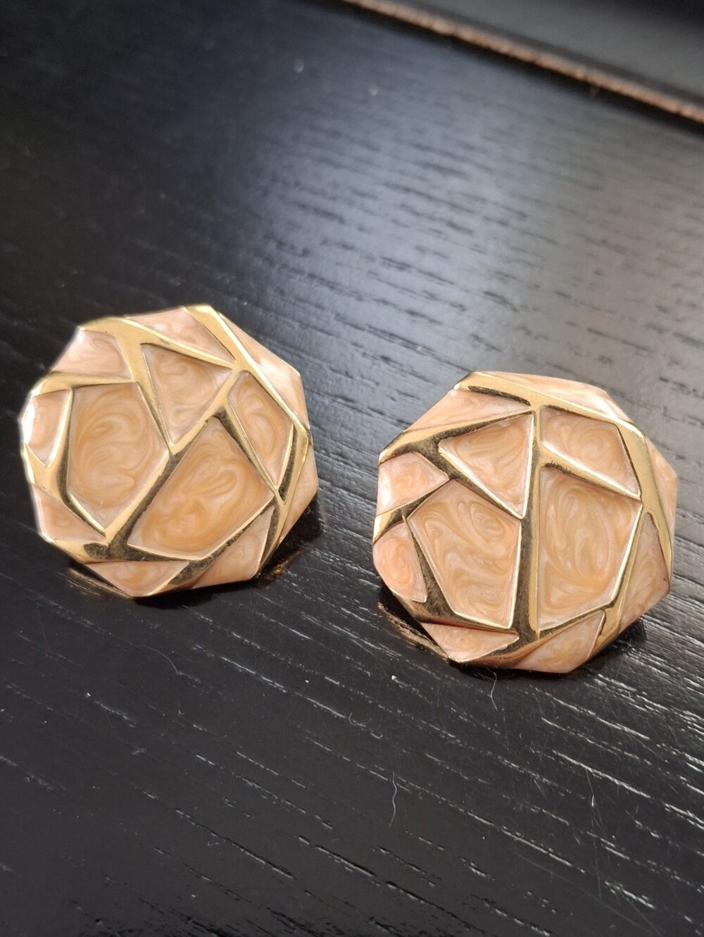 Monet Peach Geometric Enamel Gold Tone Earrings - Women Jewelry